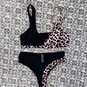 Beautify Beautique Black & Leopard Print Bikini Set